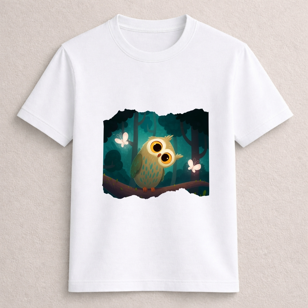 Cute Forest Owl Cartoon Graphic T-Shirt