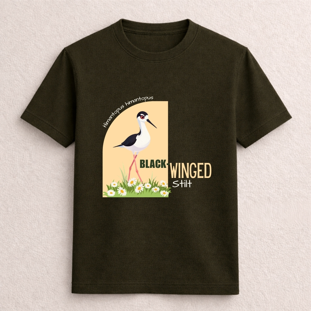 Black Winged Stilt Bird Graphic T-Shirt - Image 5