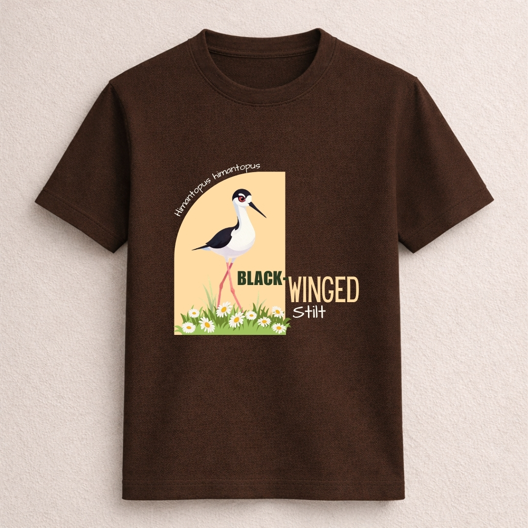 Black Winged Stilt Bird Graphic T-Shirt - Image 4