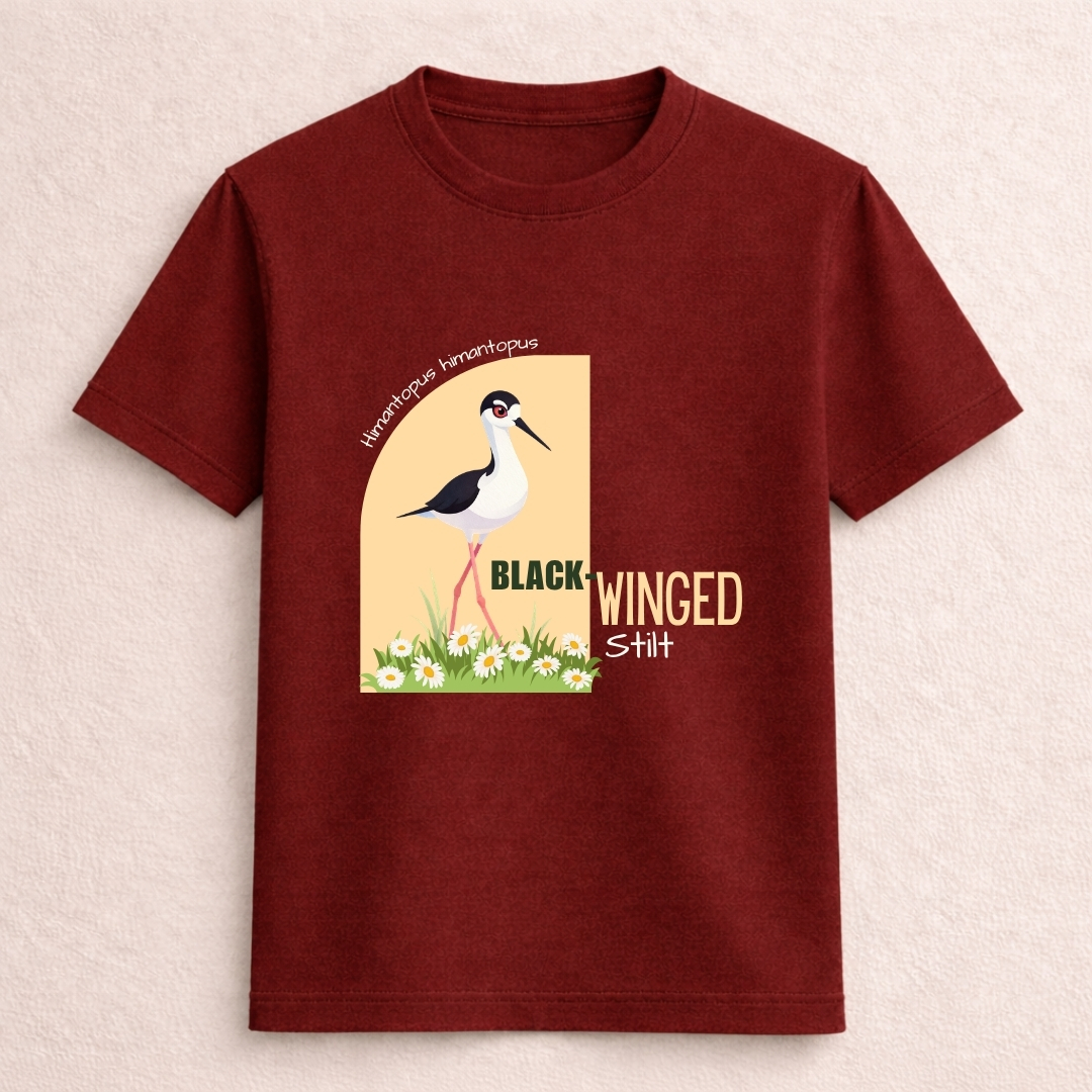 Black Winged Stilt Bird Graphic T-Shirt - Image 3