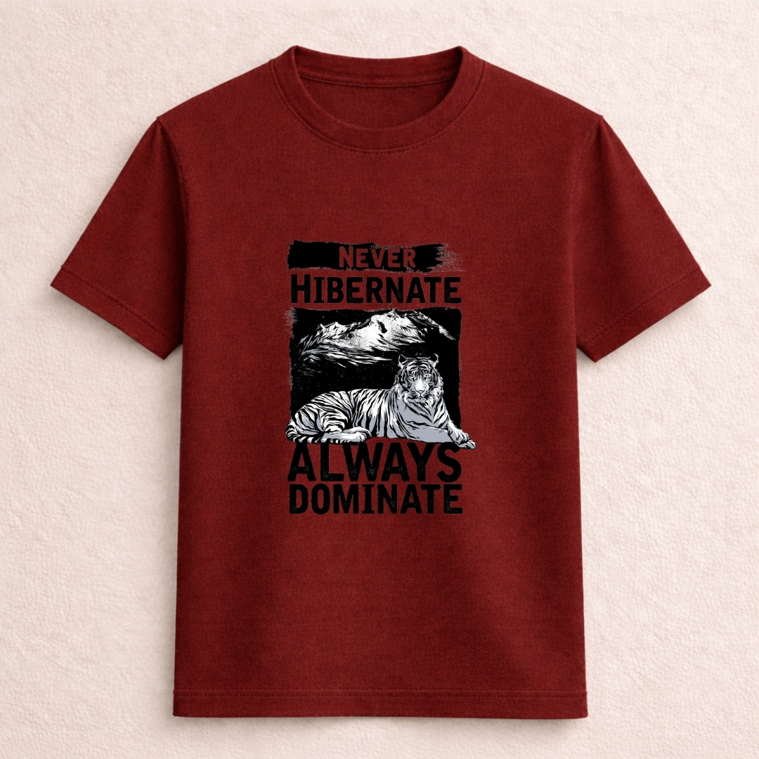 Never Hibernate Always Dominate Tiger Graphic T-Shirt - Image 2