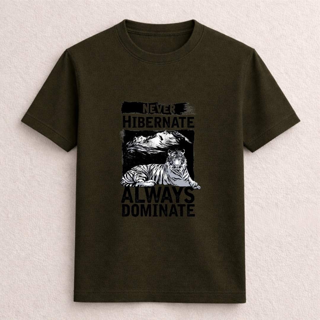 Never Hibernate Always Dominate Tiger Graphic T-Shirt - Image 4