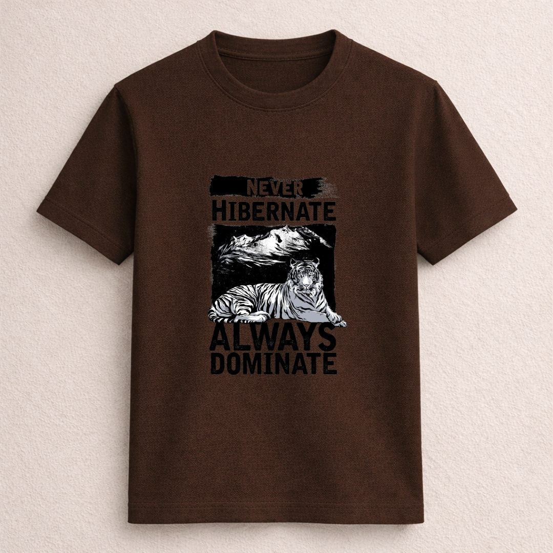 Never Hibernate Always Dominate Tiger Graphic T-Shirt - Image 3