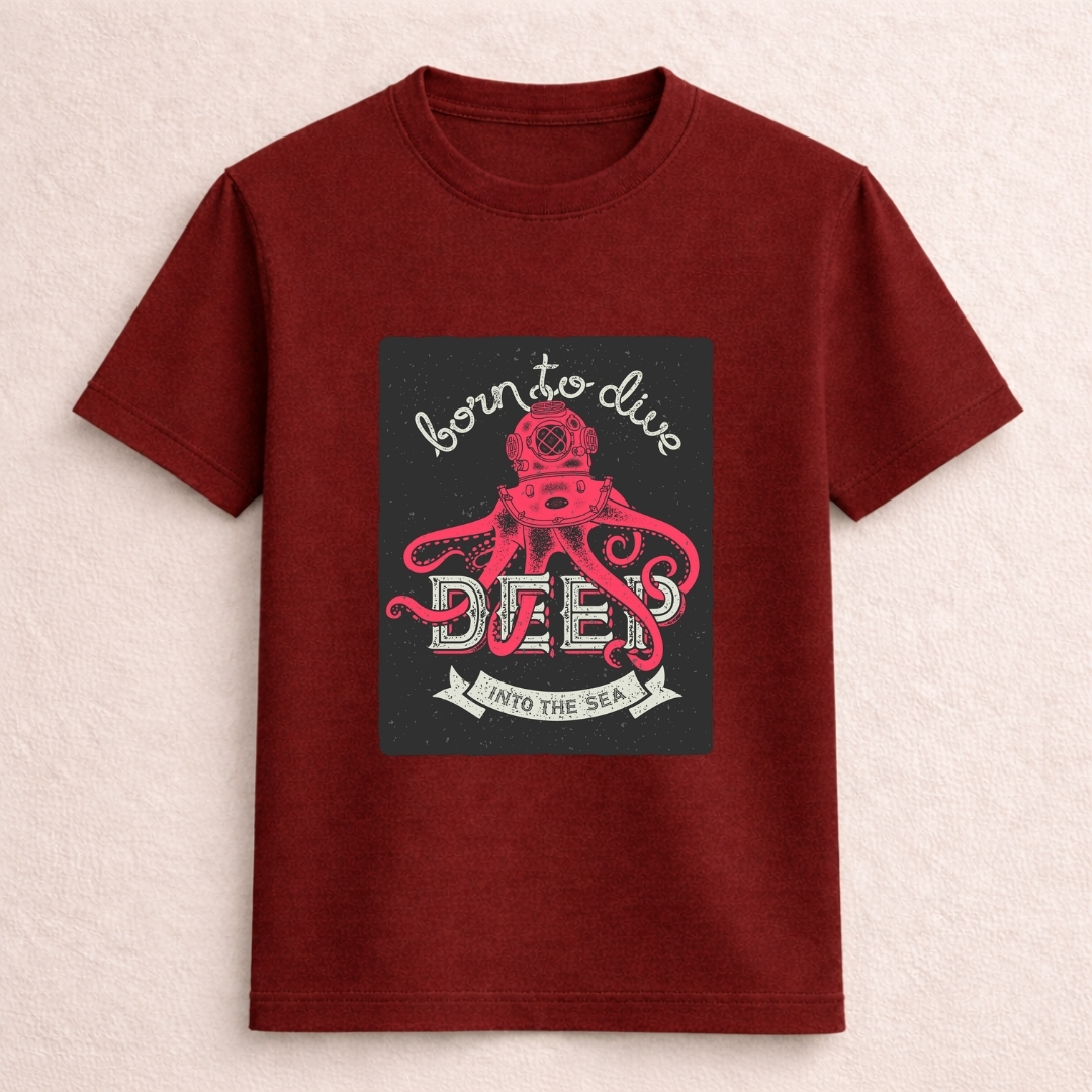 Born to Dive Deep Into the Sea Octopus Graphic T-Shirt – Pink Edition - Image 2