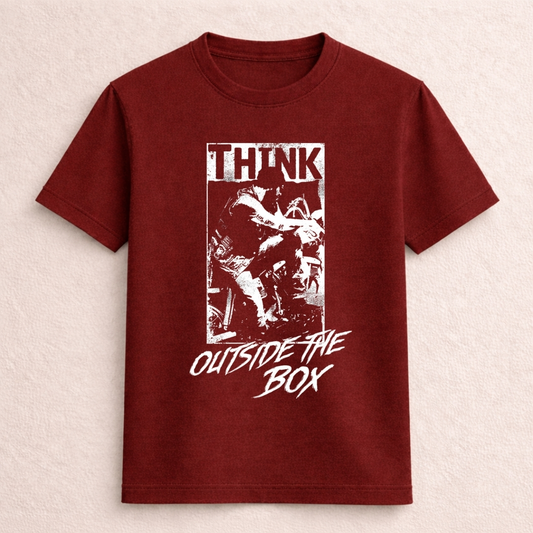 Think Outside the Box Motorcycle Graphic T-Shirt - Image 2