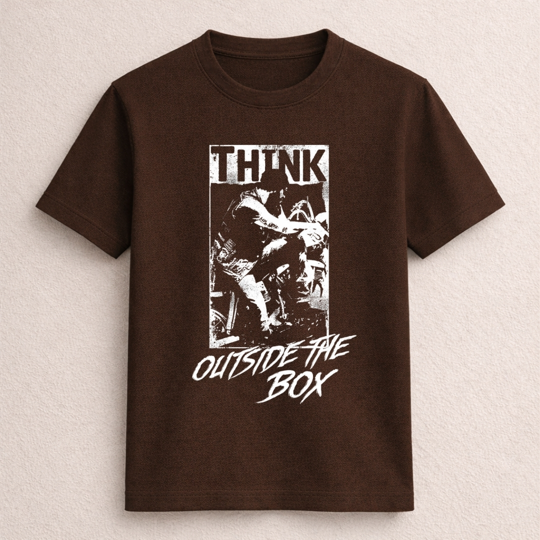 Think Outside the Box Motorcycle Graphic T-Shirt - Image 3