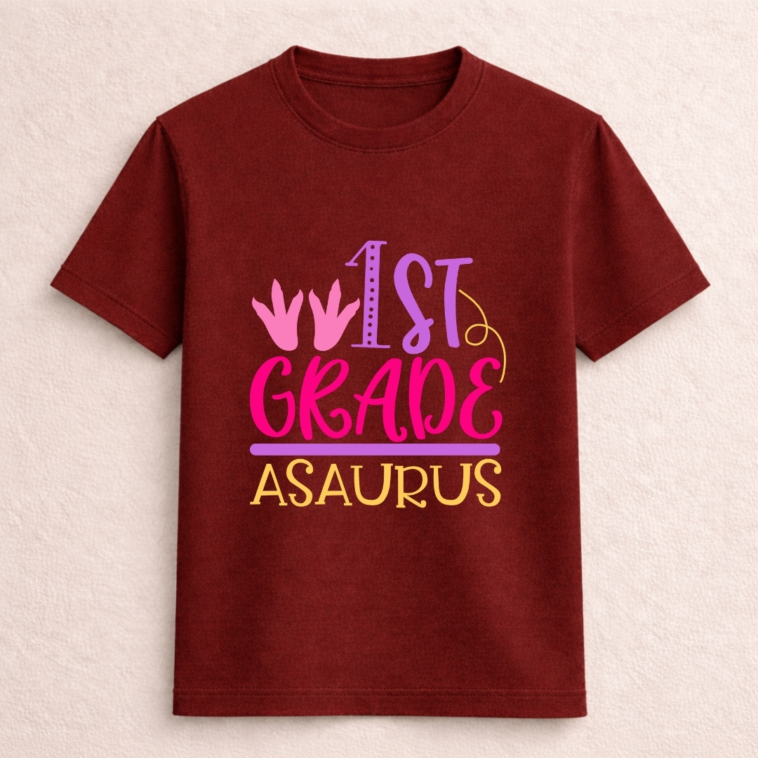 1st Grade Asaurus Dinosaur Back to School Kids T-Shirt - Image 6
