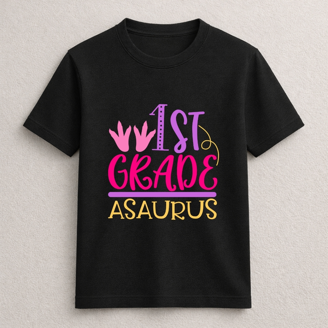 1st Grade Asaurus Dinosaur Back to School Kids T-Shirt - Image 5