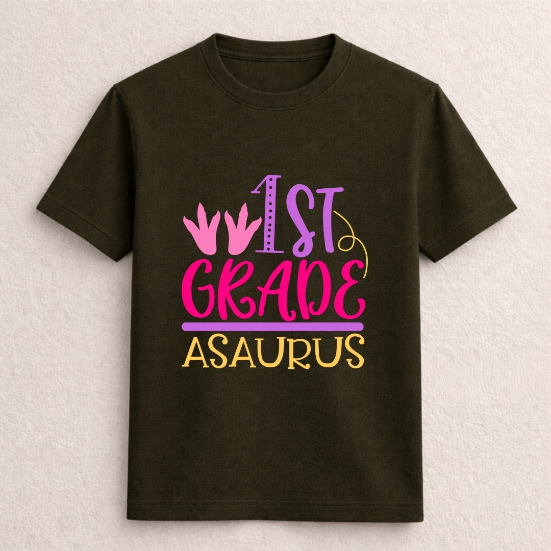 1st Grade Asaurus Dinosaur Back to School Kids T-Shirt - Image 4