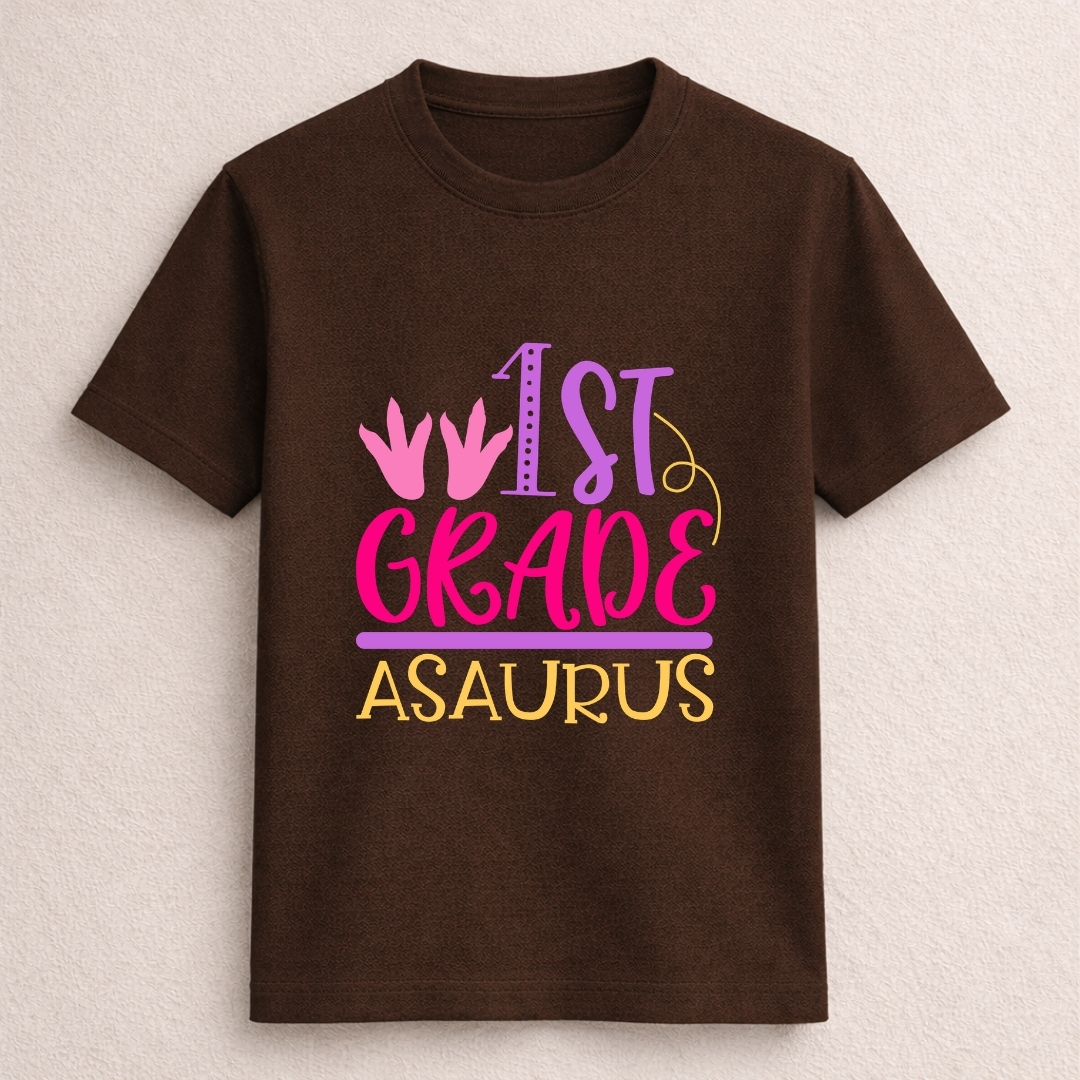 1st Grade Asaurus Dinosaur Back to School Kids T-Shirt - Image 3