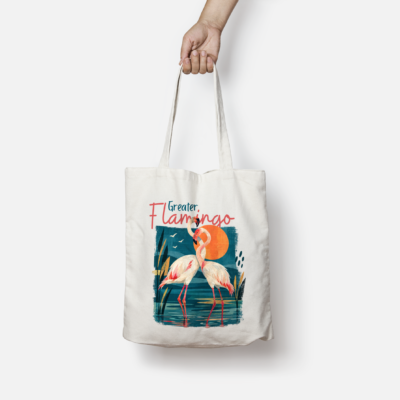 Greater Flamingo Tote Bag featuring colourful Indian wetland bird artwork