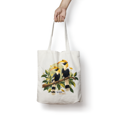 Great Hornbill Tote Bag featuring two Indian hornbills on a branch